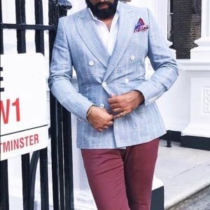 Double-Breasted Blazer | Men’s 38R | Blue Plaid